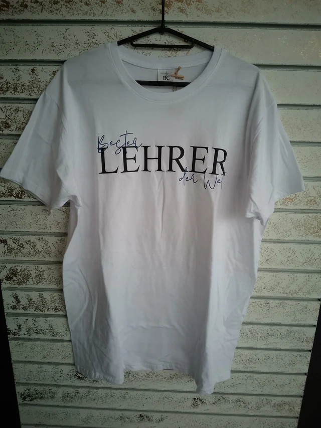 „Bester Lehrer der Welt“ – T-Shirt in Weiß (Größe L) | KreativVeredelung